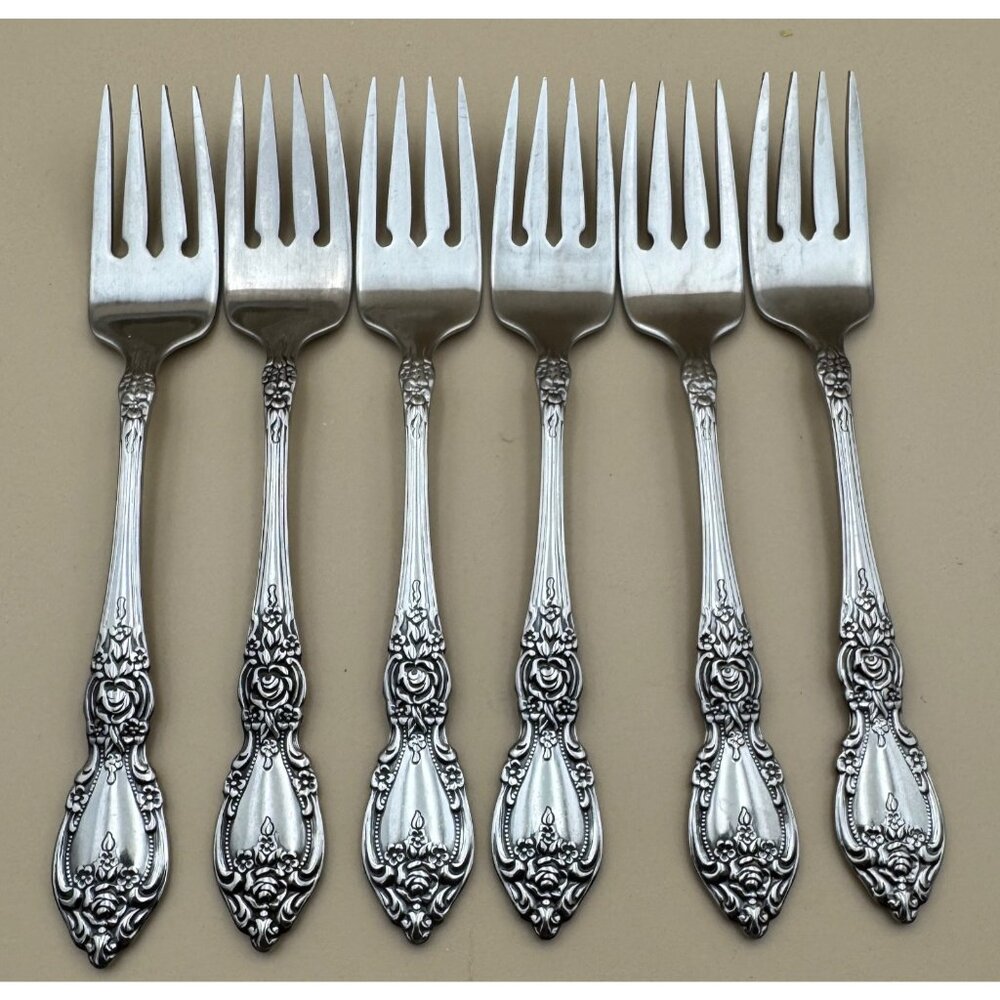 6 Oneida OCO WORDSWORTH Salad Forks USA Glossy Stainless Steel Flatware